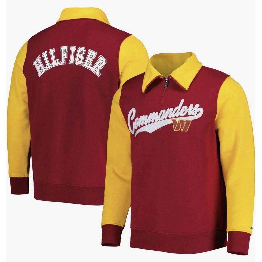 Tommy Hilfiger Burgundy/Gold Washington Commanders Quarter-Zip Men's‎ Large New